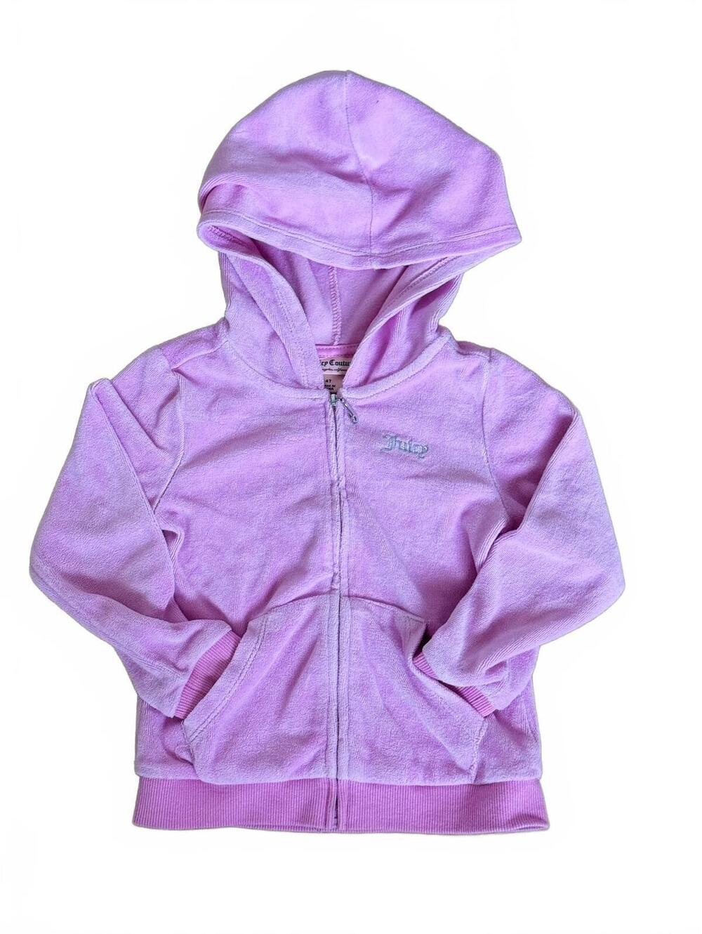 Juicy Couture Girls 4T Pink Velour Zip Up Hoodie Rhinestone Y2K Tracksuit Jacket